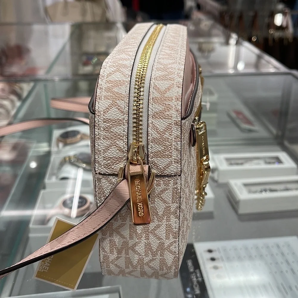 Michael Kors Jet Set Item Large East West Zip Chain Crossbody Optic White/Rsgld